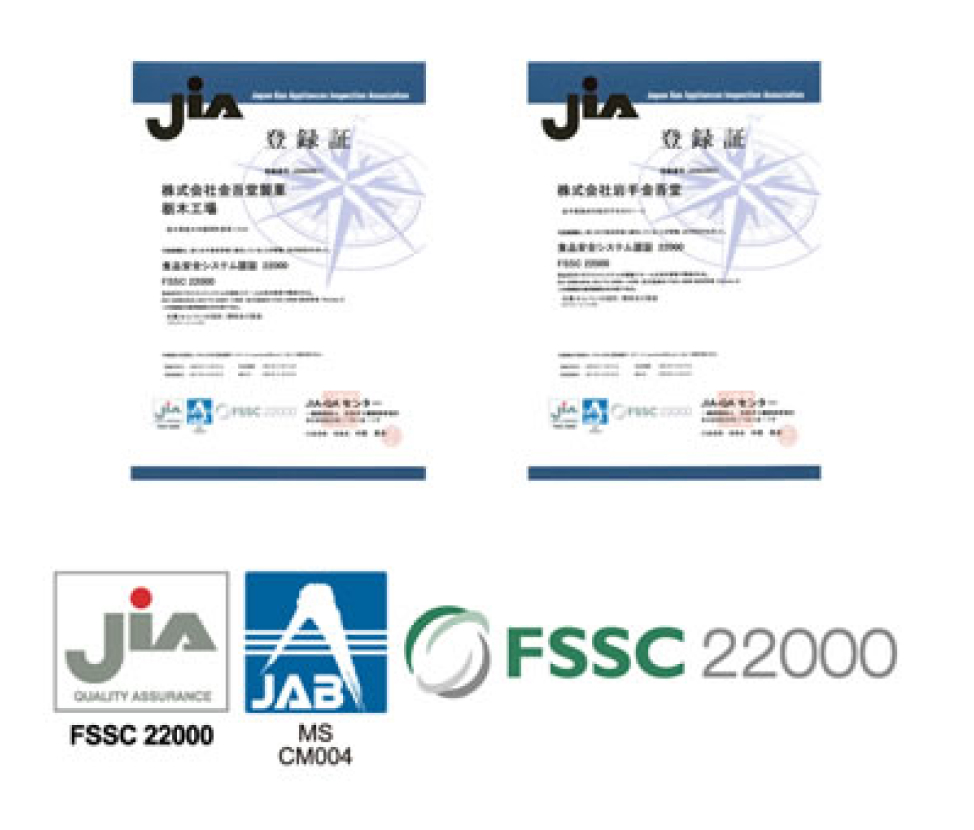 国際規格「FSSC22000」登録証